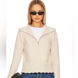 Heartloom michi Cream quarter zip sweater with scallop accents
